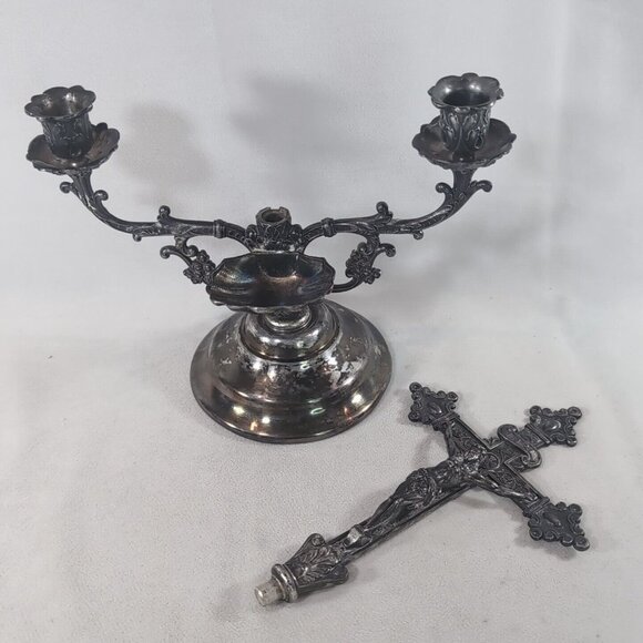 Vtg 1996 Homan Sick-Call Outfit Last Rites Silverplate Cross Crucifix Catholic - Picture 12 of 15